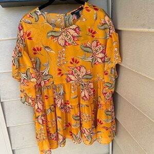 Forever 21 Floral Yellow Blouse, Size M